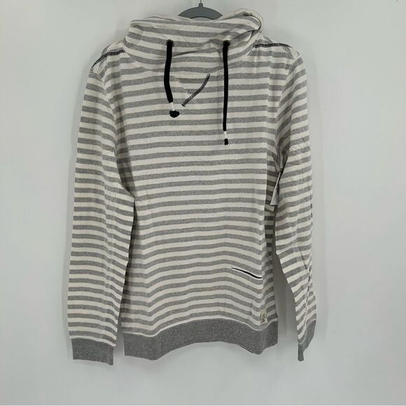 3rd & Army Long Sleeve Pullover Cowl Neck Striped White Grey Hoodie NWT S - Picture 1 of 9